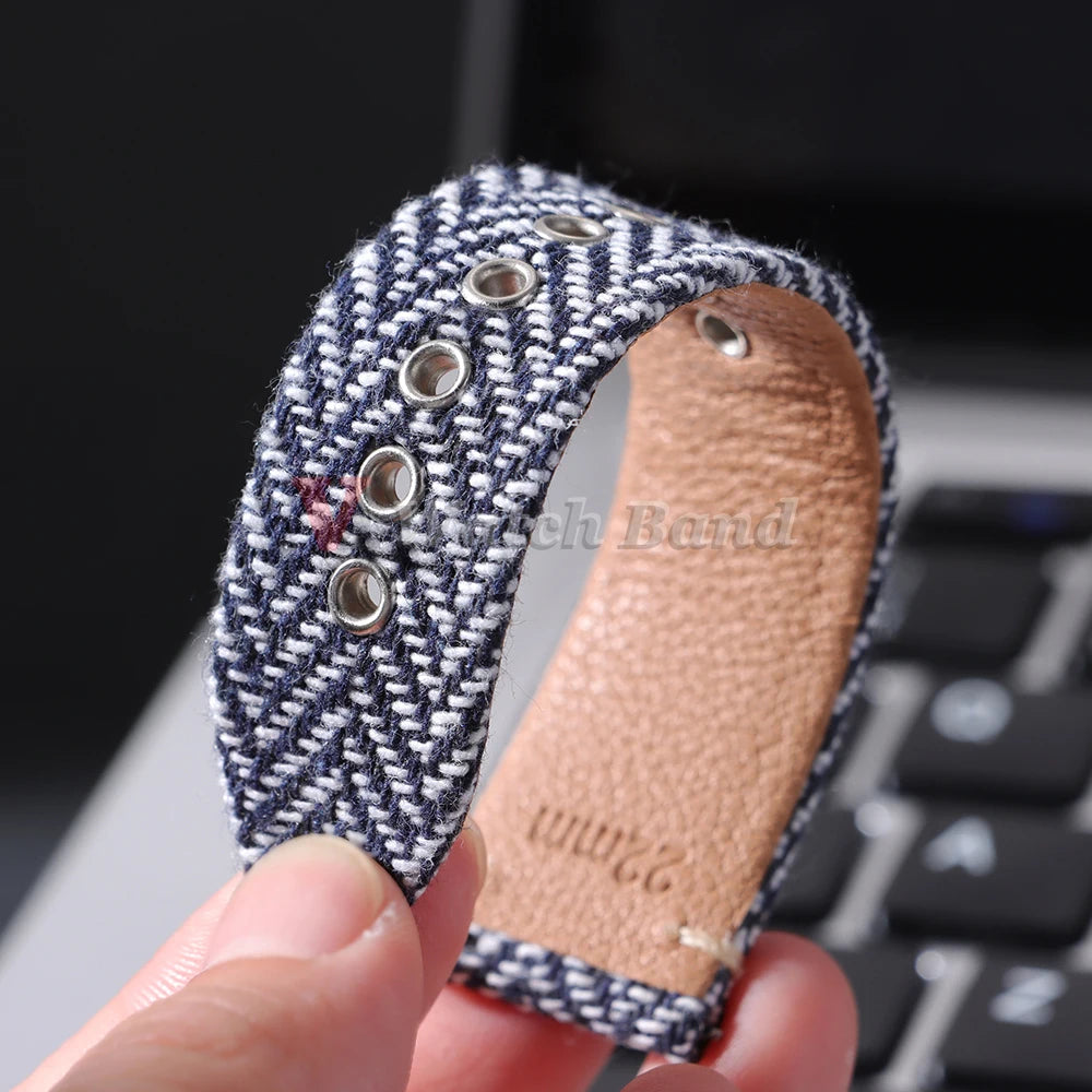 Quick Release Bracelet for Omega for Seiko Watch Band Vintage Genuine Leather Tweed Nylon Strap 18mm 20mm 22mm Butterfly Buckle