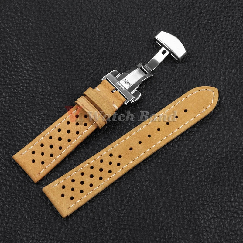 Genuine Cowhide Leather Strap for Samsung Galaxy Watch 6 5 4 Breathable Retro Wristband for Seiko Bracelet for Omega 18/20/22mm