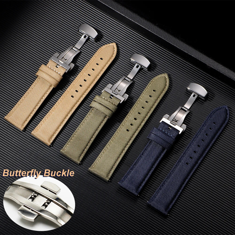 Canvas Nylon Watch Band Butterfly Buckle Quick Release Sailcloth Watch Strap for Omega 20mm 22mm Wrist Bracelet  for Seiko