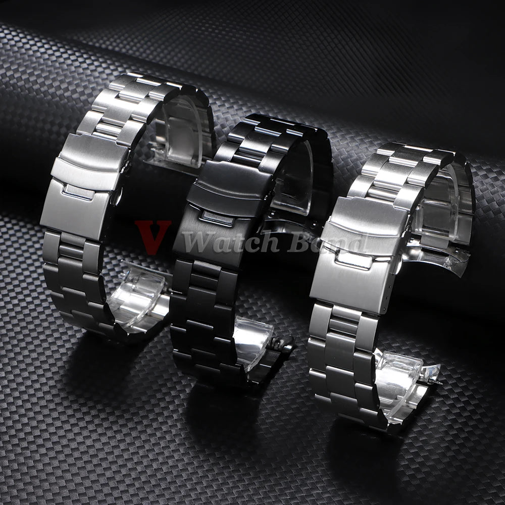 18/19/20/21/22/23/24mm 316L Stainless Steel Black Silver Arc End Watchband for Seiko Strap for Skx007/Skx009 Sport Belt Bracelet