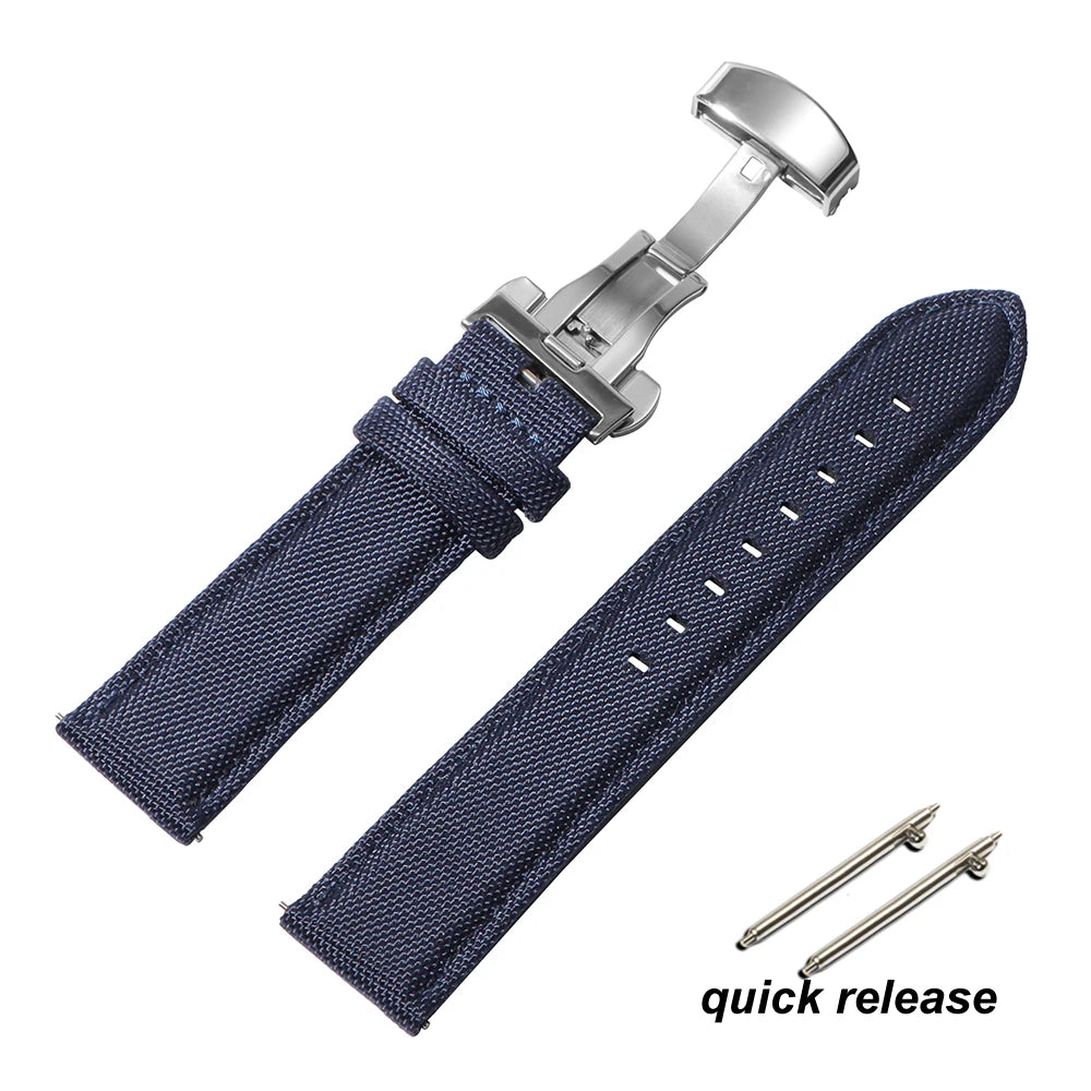Canvas Nylon Watch Band Butterfly Buckle Quick Release Sailcloth Watch Strap for Omega 20mm 22mm Wrist Bracelet  for Seiko