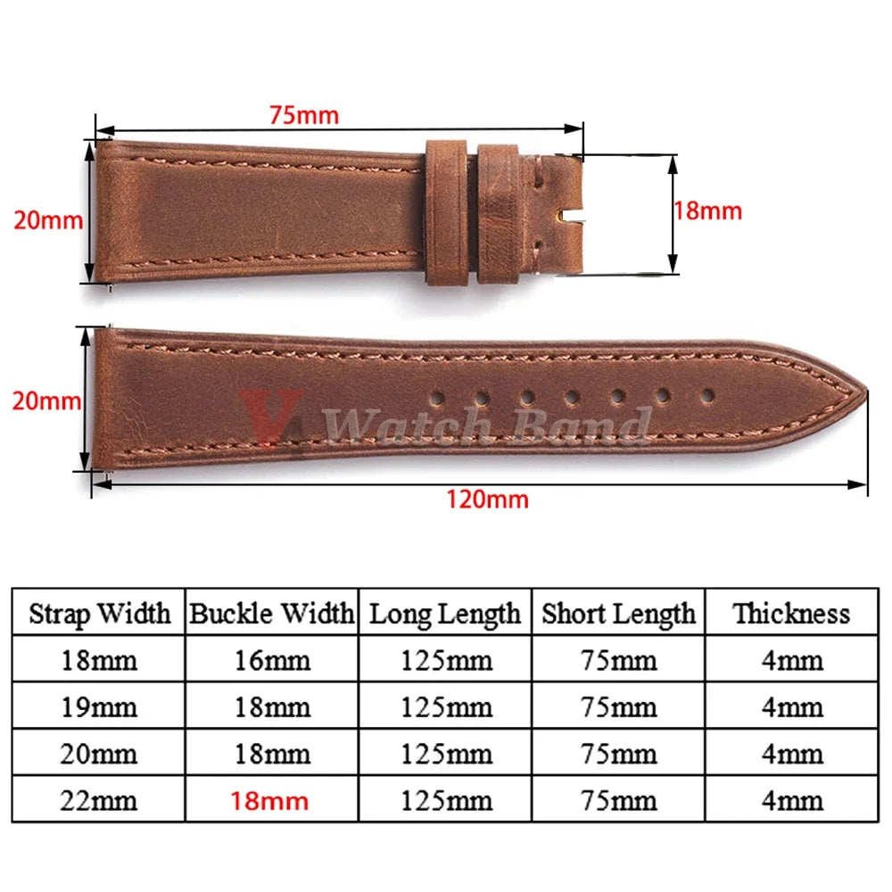 Vintage Brown Watch Band Butterfly Buckle Stitching Cowhide Strap for Omega 18/19mm 20/21mm 22/24mm for Wrist Bracelet for Seiko