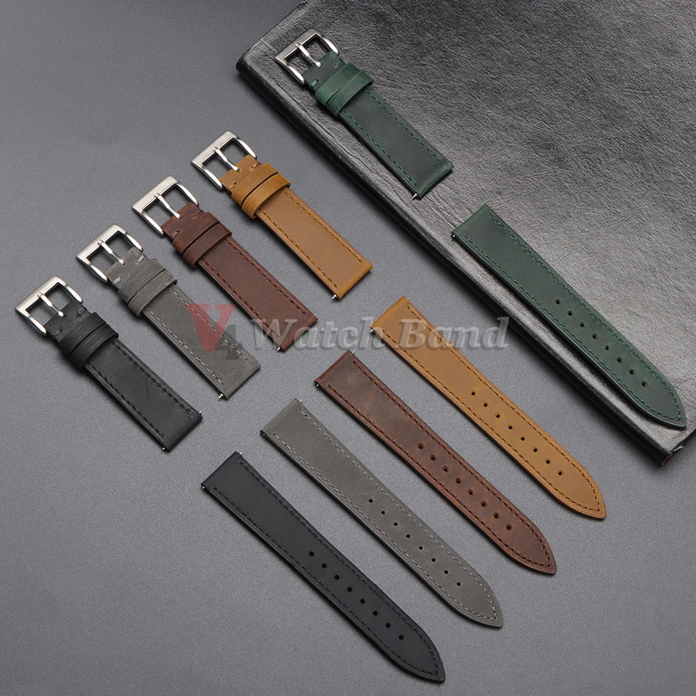 Genuine Cowhide Watch Strap 18mm 19mm 20mm 21mm 22mm 24mm for Samsung Galaxy Watch 7/6/5/4 Vintage Brown Quick Release Bracelets