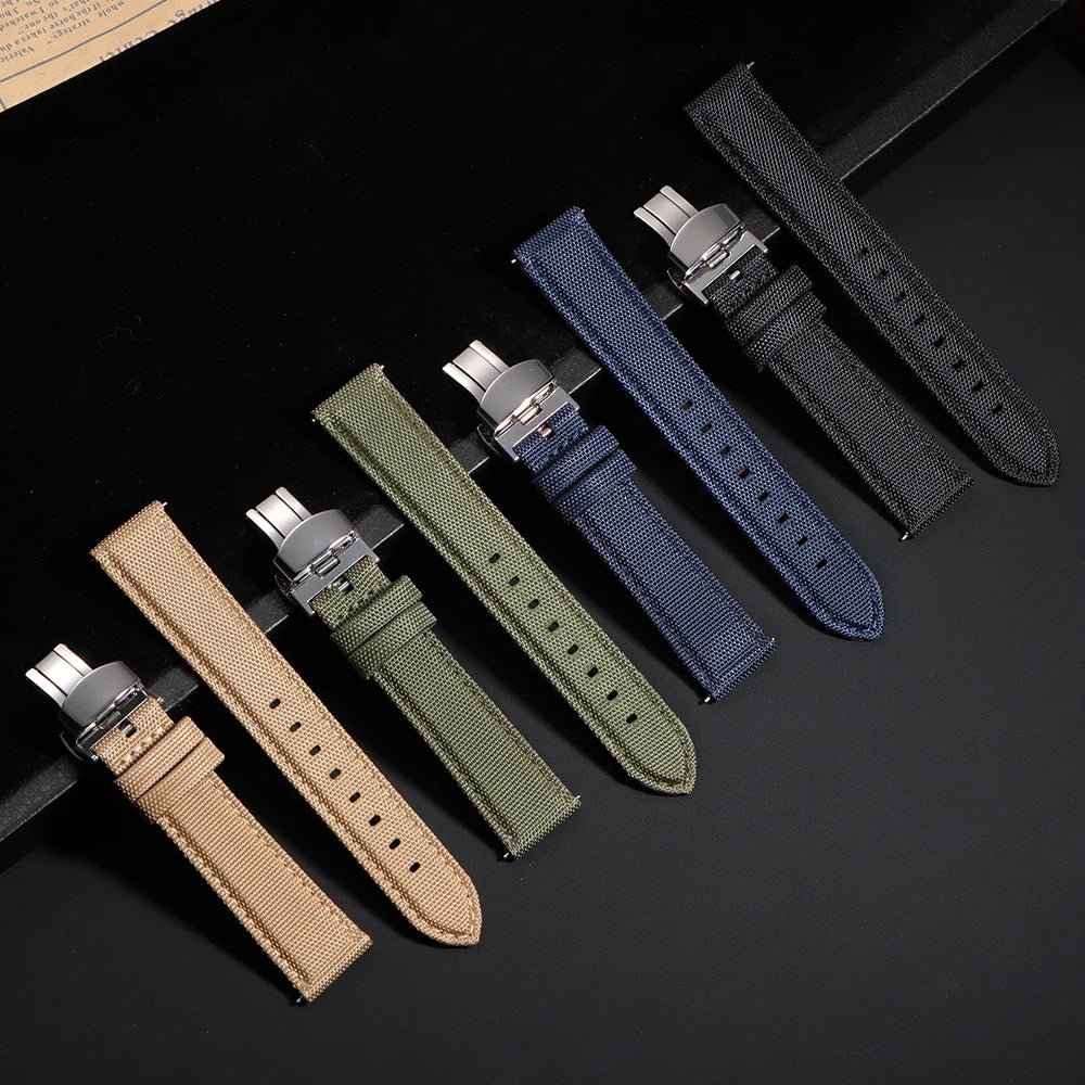 20mm 22mm Watch Strap for Omega Two-Sided Nylon Cowhide Watchband for Rolex Band Sport Wristband Quick Release Belt Accessories