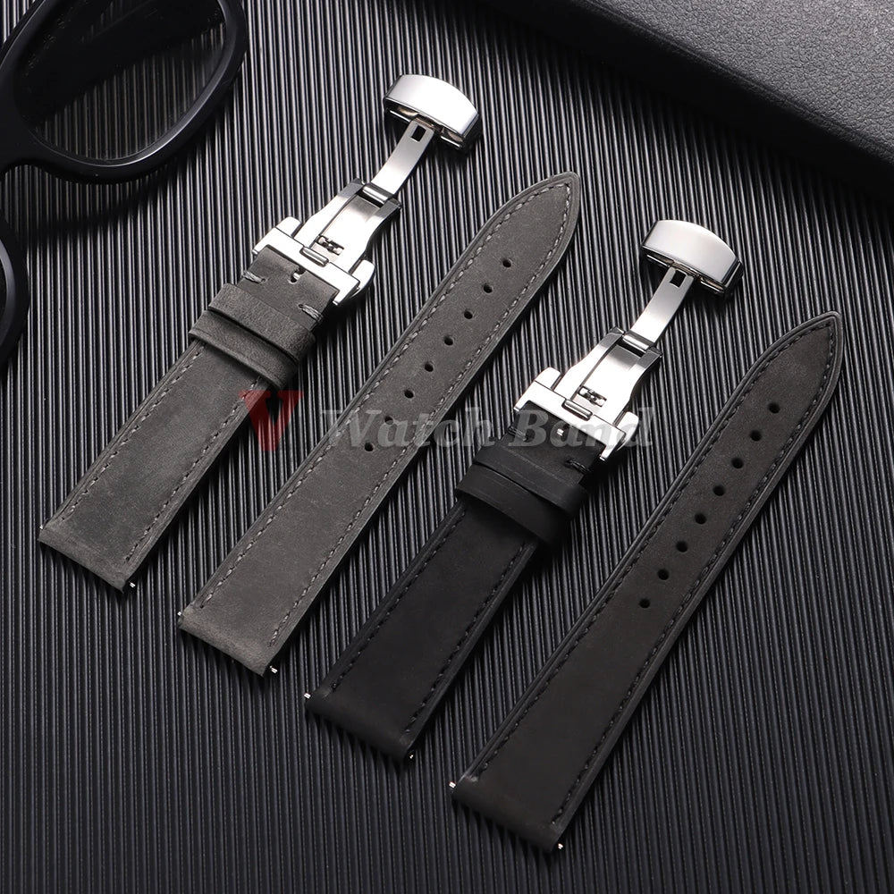 19mm 21mm Genuine Calfskin Leather Watchband for Omega Business Belt for Seiko 18/20/22/24mm Butterfly Buckle Brown Watch Straps
