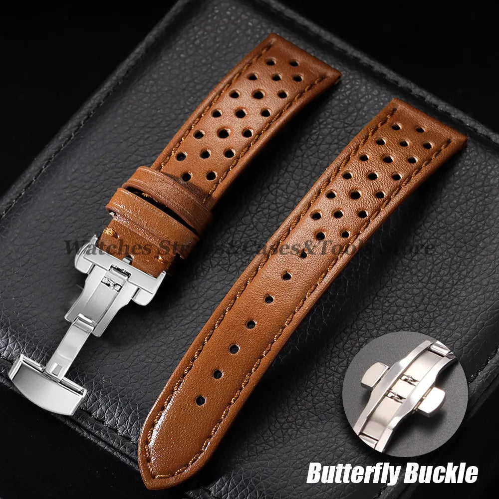 Genuine Calfskin Leather Watchband for Omega Business Wrist Band for Seiko 22mm 20mm 18mm Butterfly Buckle Breathable Men Straps