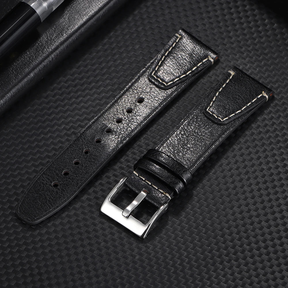 Brown Vintage Oil Wax Leather Watchband Wristband Stitching Cowhide Strap for Omega 20mm 22mm Watch Strap for Seiko Watch Band