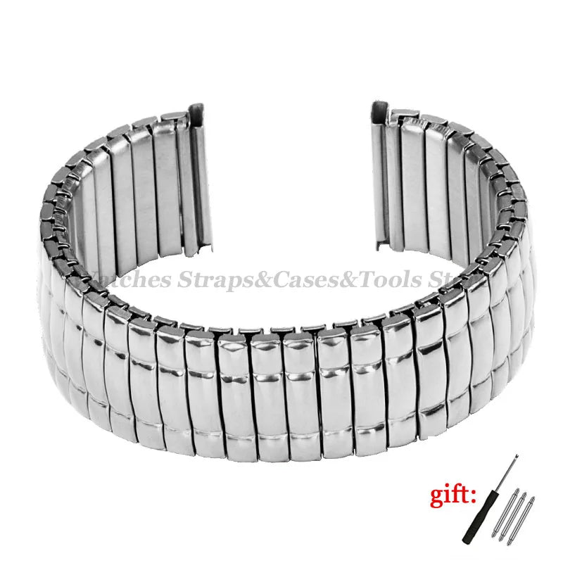 12mm 14mm 16mm 18mm 20mm Stretch Expansion Stainless Steel Watch Band Strap Metal Elastic Belt Accessories Men Women Bracelets