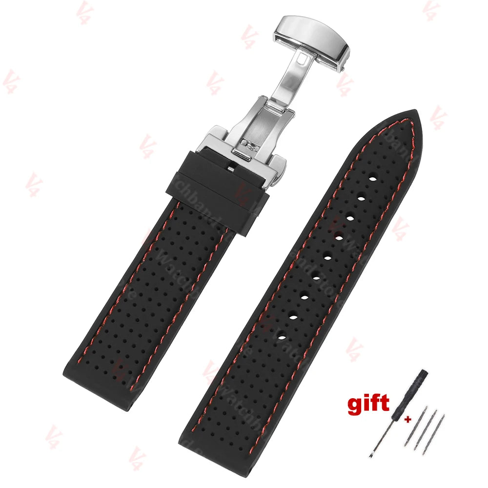 20mm 22mm 24mm Premium Silicone Watch Band Waterproof Soft Rubber Strap Breathable Watch Strap Replacement for Universal Watch