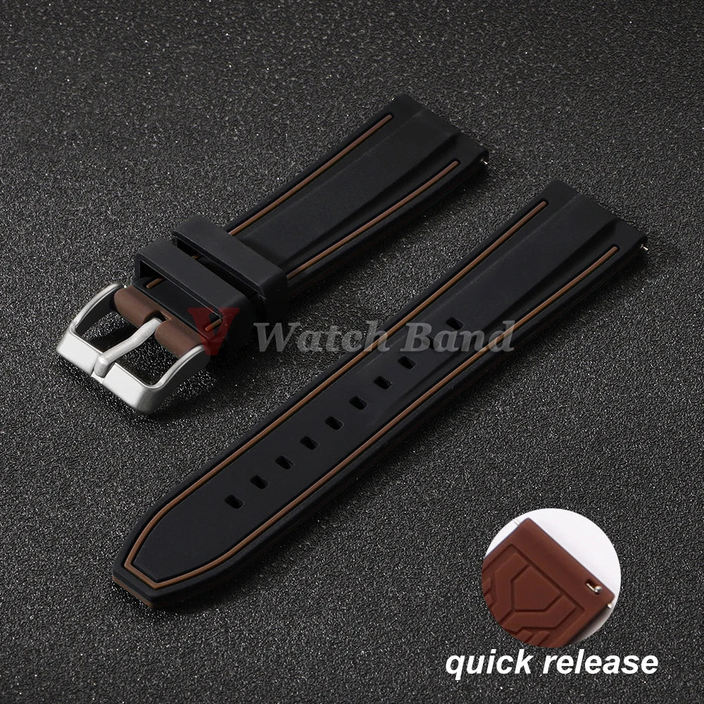 Silicone Watch Band 20mm 22mm 24mm Soft Quick Release Rubber Watch Straps for Samsung Galaxy for Garmin for Huawei Watch