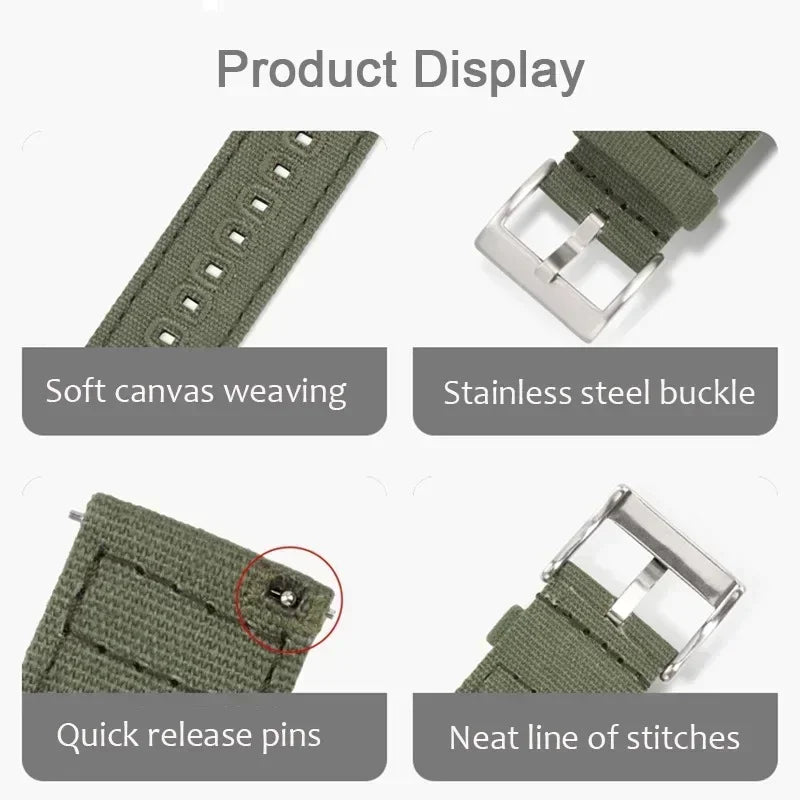 Quick Release Bracelet for Huawei Strap18mm 20mm 22mm Braided Canvas Watch Band for Samsung Galaxy 3/4 40mm 44mm Classic 46/42mm