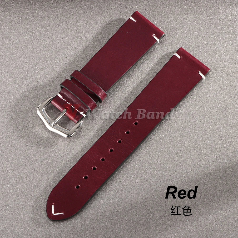 18mm 20mm 22mm Vintage Oil Wax Cowhide Watchband 19mm 21mm 24mm Replace for Omega Wristband Stitching Strap for Seiko Watch Band