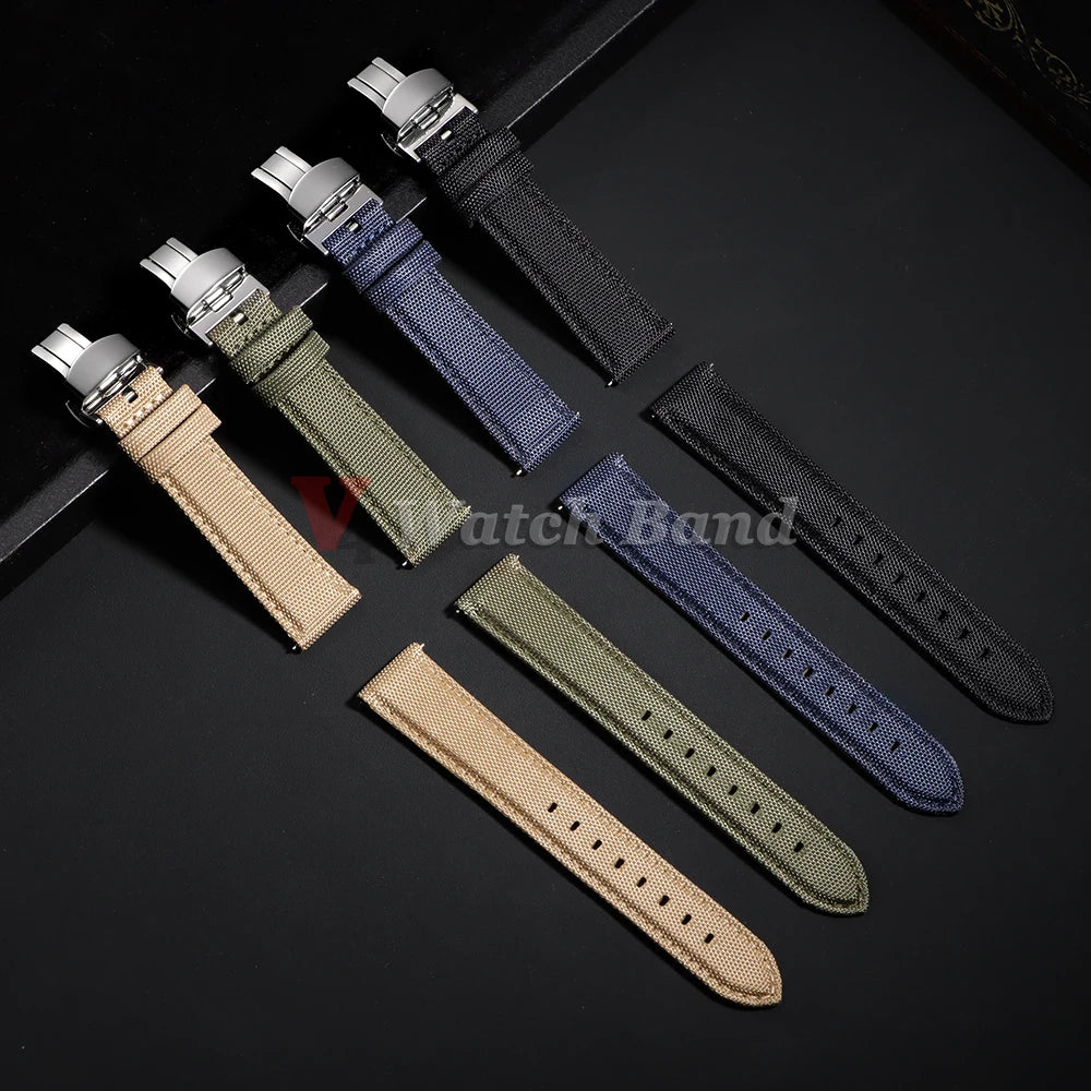 Sailcloth Watch Strap 20mm 22mm Nylon Butterfly Buckle Bracelet for Omega for Seiko Business Men Women Quick Release Watchband
