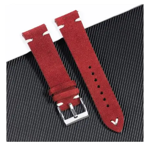 Suede Leather Strap for Seiko Watch Band Vintage Bracelaet Handmade Stitching Wristband 18mm 20mm 22mm