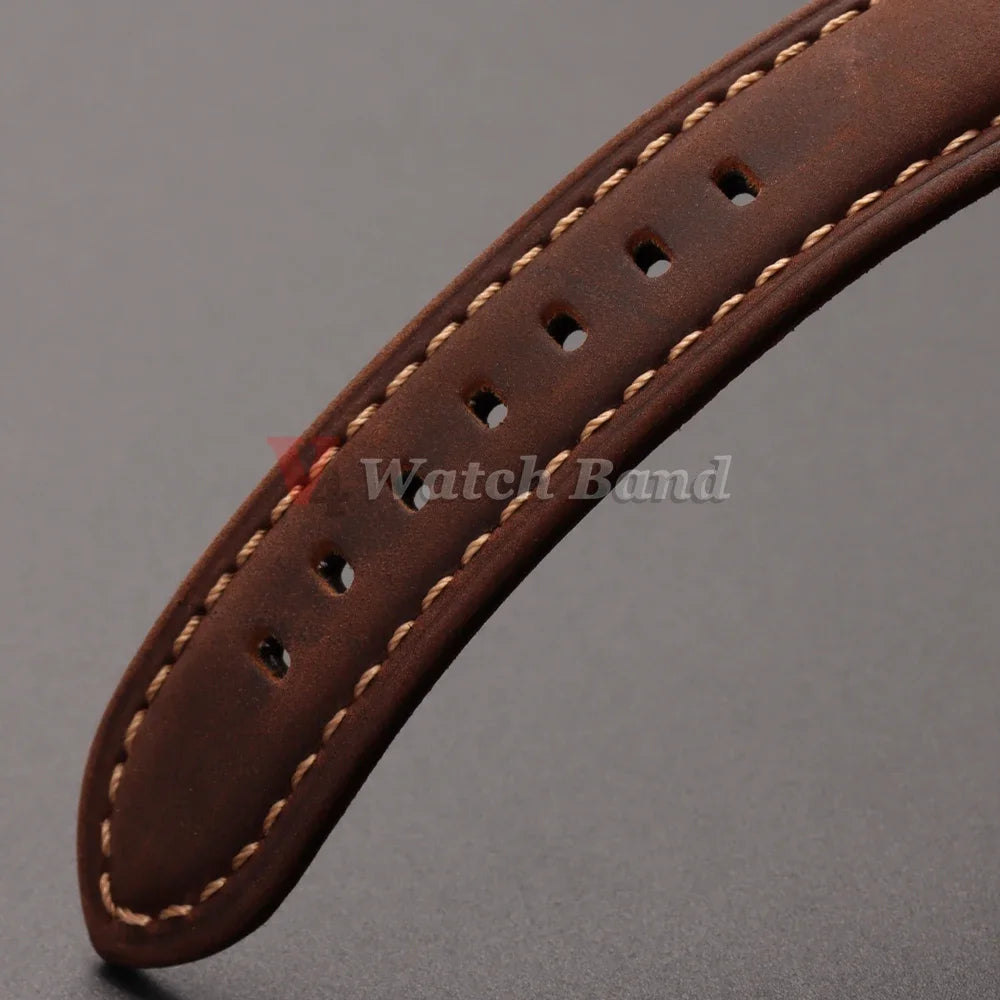 Retro Genuine Calfskin Watchband for Omega Business Watch Band 20mm 22mm 24mm 26mm Butterfly Buckle Stitching Blue Brown Strap