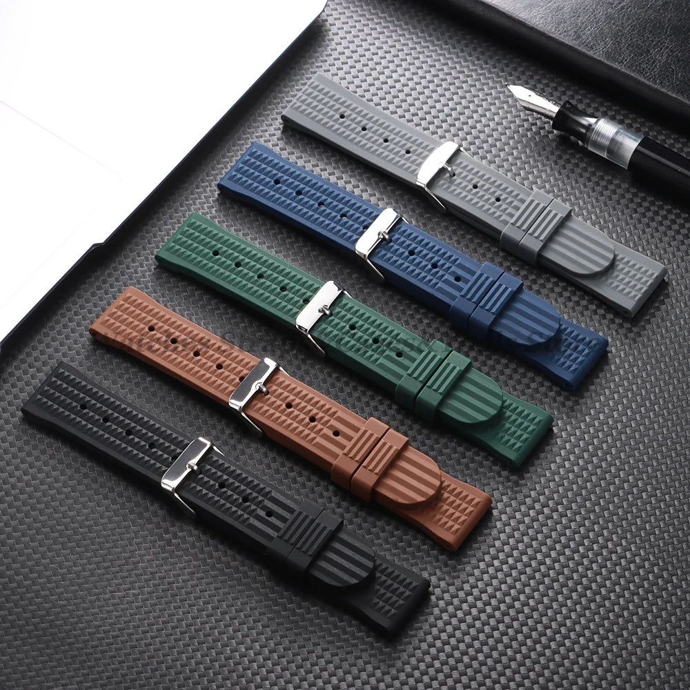 Soft Rubber Waffle Watch Band 20mm 22mm for Seiko for Rolex Water Ghost Sport Silicone Wristband Men's Replacement Strap Premium
