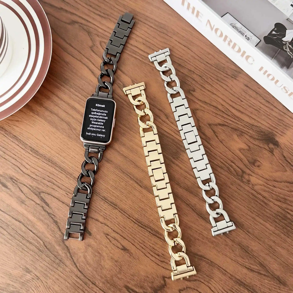 Stainless Steel Strap For Samsung Galaxy Fit 3 Metal Chain Band For Samsung Galaxy Fit 3 SM-R390 Cowboy Watchband Accessories