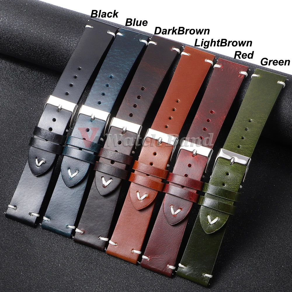 Quick Release Oil Wax Stitching Cowhide Strap for Omega 18mm 20mm 22mmBracelet For Seiko Vintage Leather Watch Band