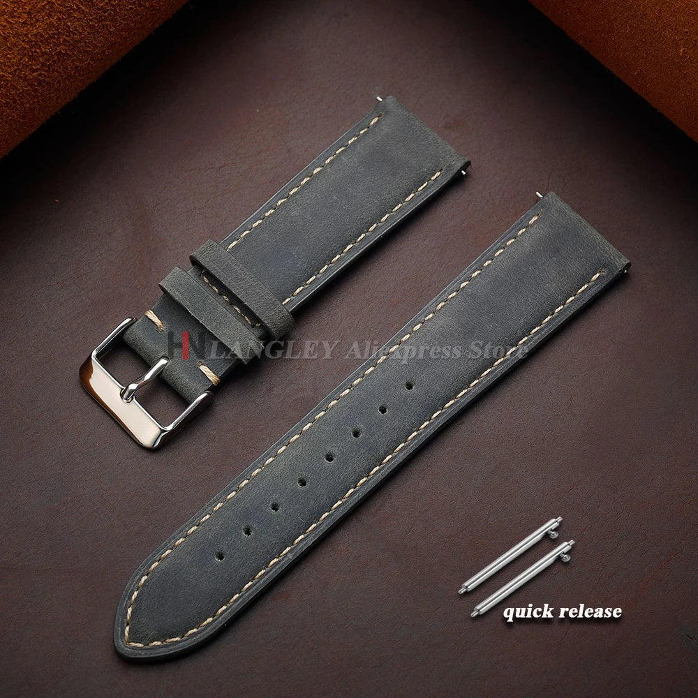 Vintage Cowhide Leather Watch Strap 14mm 16mm 18mm 20mm 22mm 24mm for Huawei WatchGT4/GT3 Stitching Brown Quick Release Bracelet