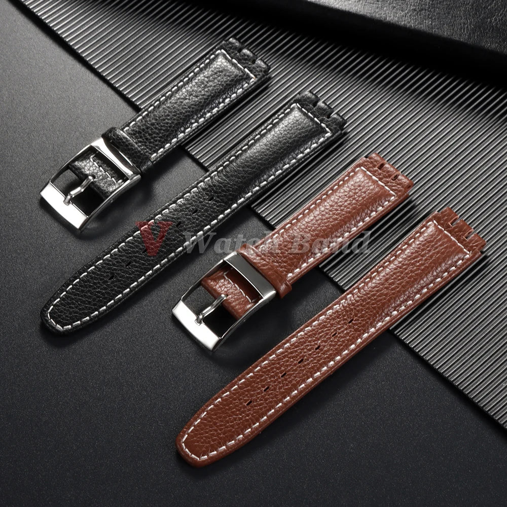 For SWATCH Watch Strap 17mm Genuine Cowhide Bracelet Calfskin Watch Band Men Women Waterproof Sport Replacement Watchband