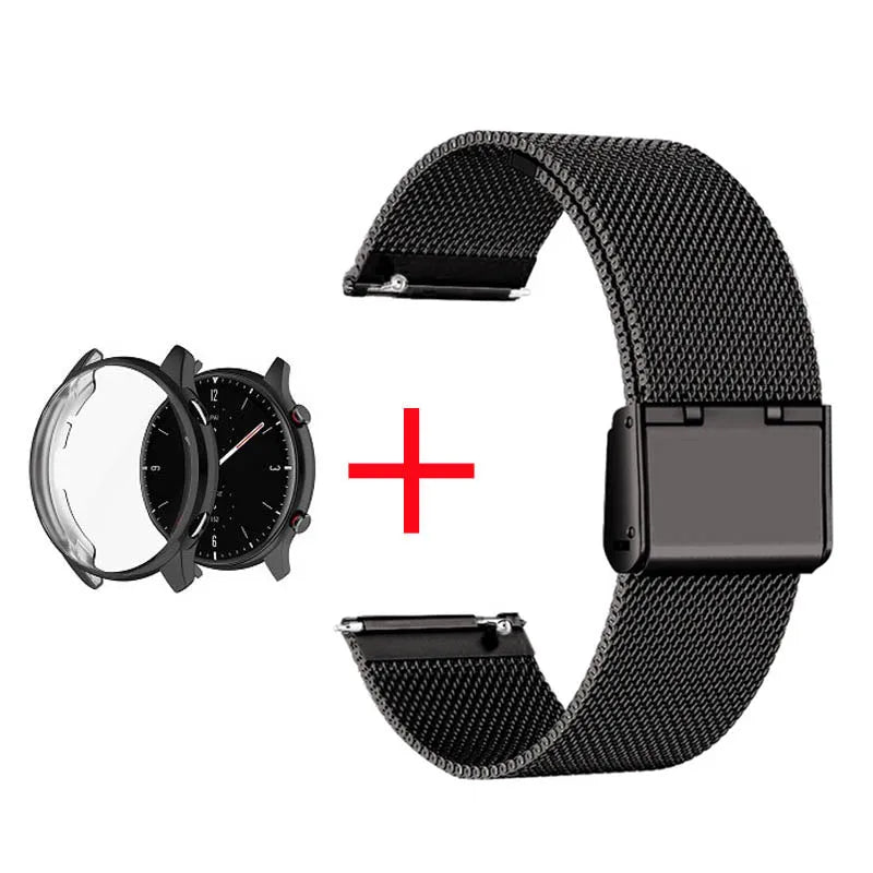 2 in 1 Case & Band For Amazfit GTR3 GTR 3 Pro Stainless Steel Strap Clear Protective Cover Bumper Set Smart Watch Accessories