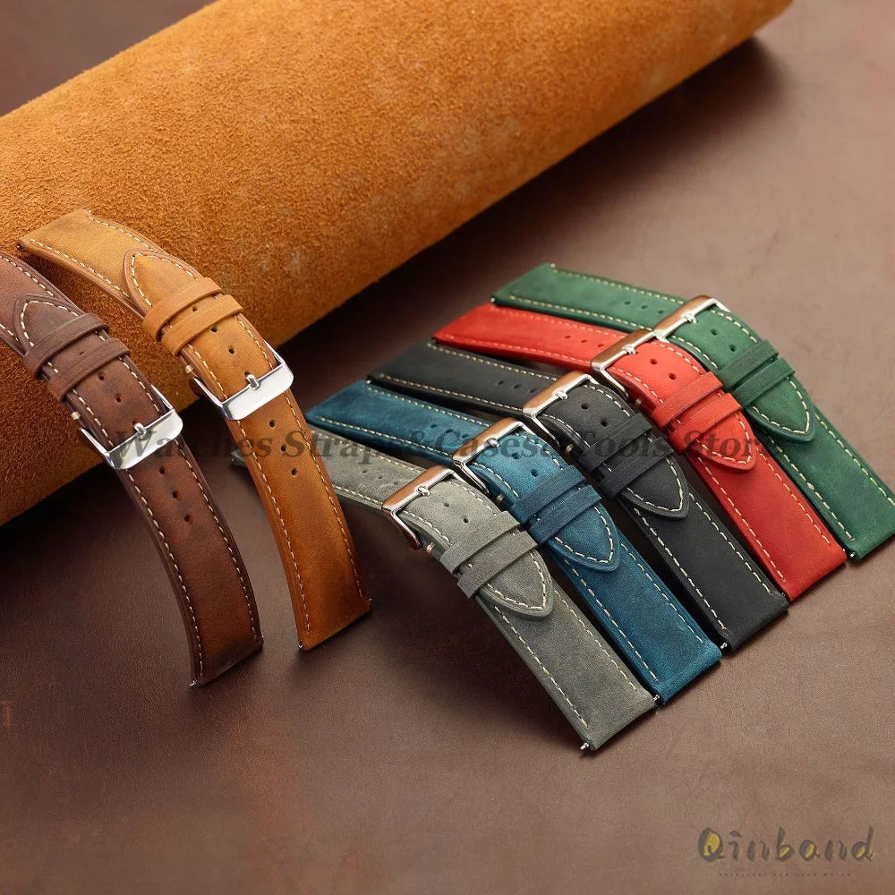 Vintage Cowhide Leather Watch Strap 14mm 16mm 18mm 20mm 22mm 24mm for Huawei WatchGT4/GT3 Stitching Brown Quick Release Bracelet