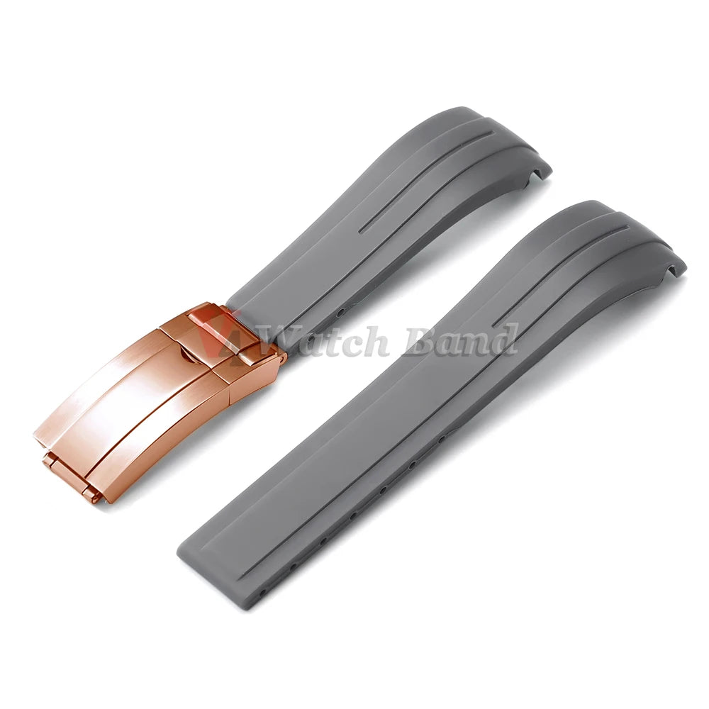 Curved End Rubber Watch Strap 20mm 21mm 22mm for Rolex for Water Ghost Waterproof Silicone Wrist Band Folding Buckle Bracelet