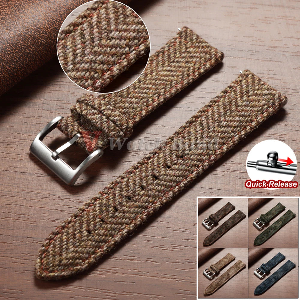 Quick Release Weave Bracelet for Omega for Seiko Vintage Genuine Cowhide Tweed Nylon Strap 18mm 20mm 22mm Smartwatch Watch Band