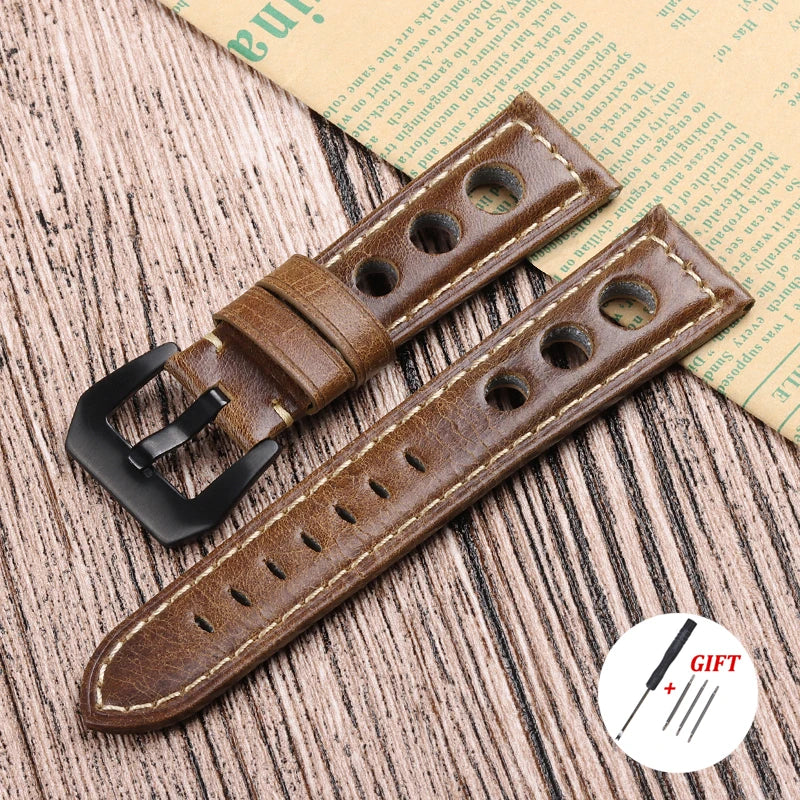 Vintage Retro Leather Strap 20mm 22mm 24mm For Samsung 3/4/5pro For Huawei GT2 3 Band Men Women Universal Bracelet Accessories