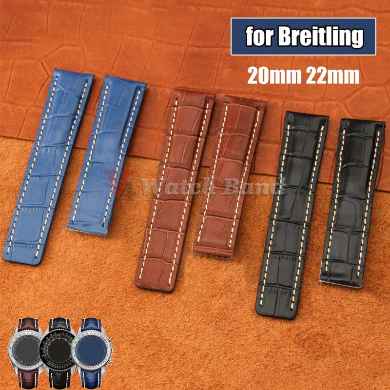 22mm 24mm Cowhide Watch Strap for Breitling Strap Waterproof Bracelet for Breitling MenWomen Wristband Genuine Leather Watchband