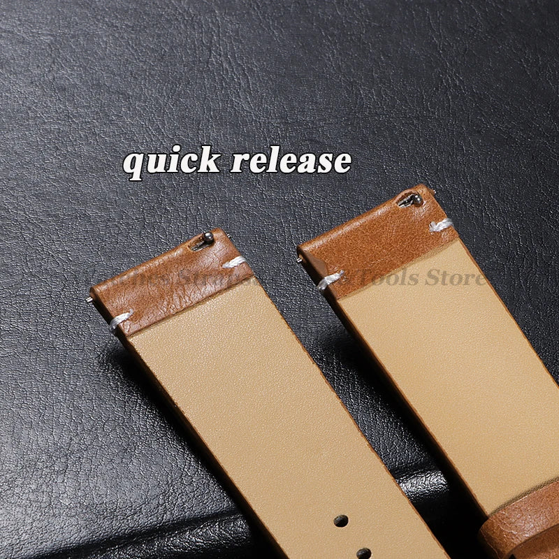 Leather Watch Band 18mm 20mm 22mm 24mm Soft Vintage Bracelets Men Women Quick Release for Omega for Huawei Watch GT4 46mm Strap