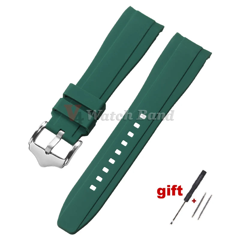 Curved End Rubber Watch Strap for Swatch for Omega Moonswatch 20mm 22mm Universal Wrist Band for Seamaster for Rolex for Tissot