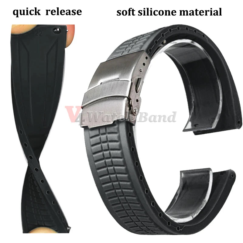Silicone Watch Band Universal Quick Release Extended Adjust Bracelet 20/22/24mm Sports Watch Strap for Omega Watchband for Rolex