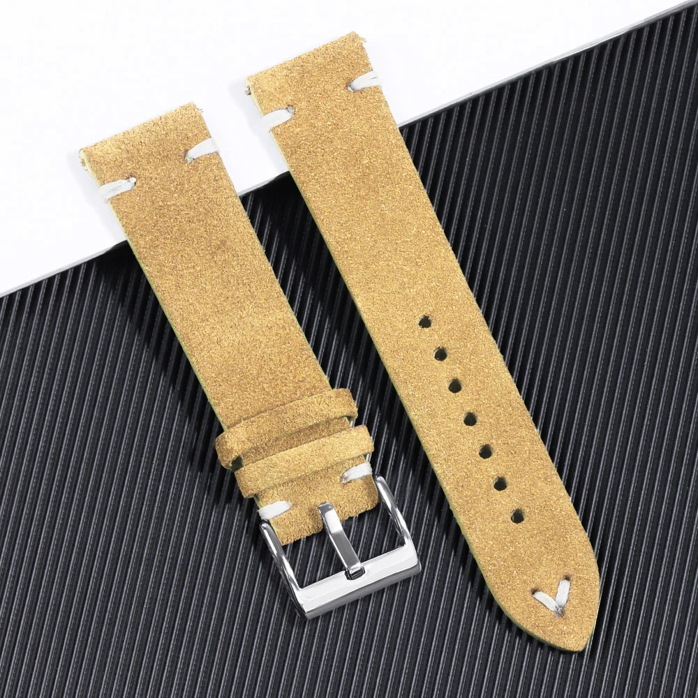 Suede Leather Strap for Seiko Watch Band Vintage Bracelaet Handmade Stitching Wristband 18mm 20mm 22mm