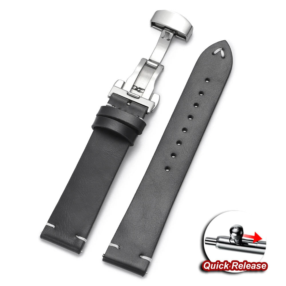 Quick Release Watch Strap 22mm 20mm 18mm Butterfly Buckle Stitching Brown Strap Calfskin Watchband for Omega Business for Seiko