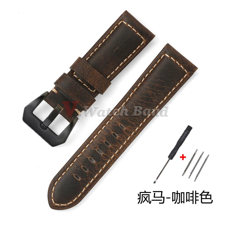 Geniune Retro Calf Leather Watchbands for Panerai 24mm 26mm 20mm 22mm Cowhide Crazy Horse Straps for Samsung for Huawei Watch