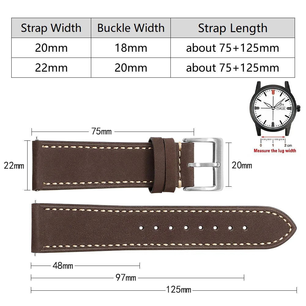 Genuine Cowhide Leather Strap for Samsung Galaxy Watch 6 5 4 Soft Breathable Retro Wristband for Seiko 20mm 22mm Wrist Bracelet