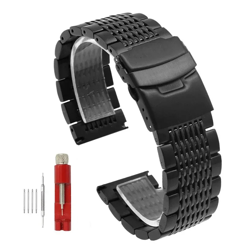 316L Stainless Steel Watch Band for Seiko Mesh Strap Folding Buckle Brushed Bracelet 18/20/22/24mm Watch Accessories