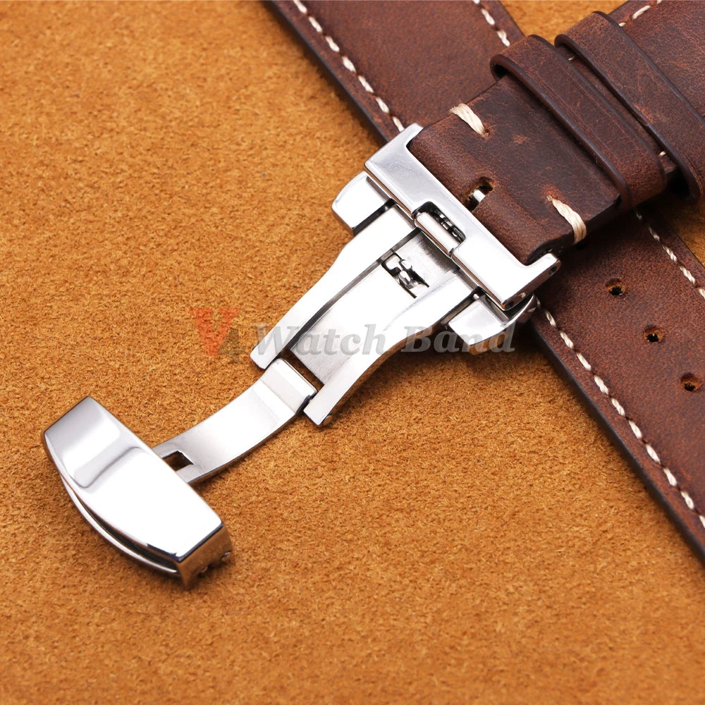 14/16/18/20/22/24mm Business Watch Band for Seiko Genuine Calfskin Leather Watchband for Omega Butterfly Buckle Stitching Strap