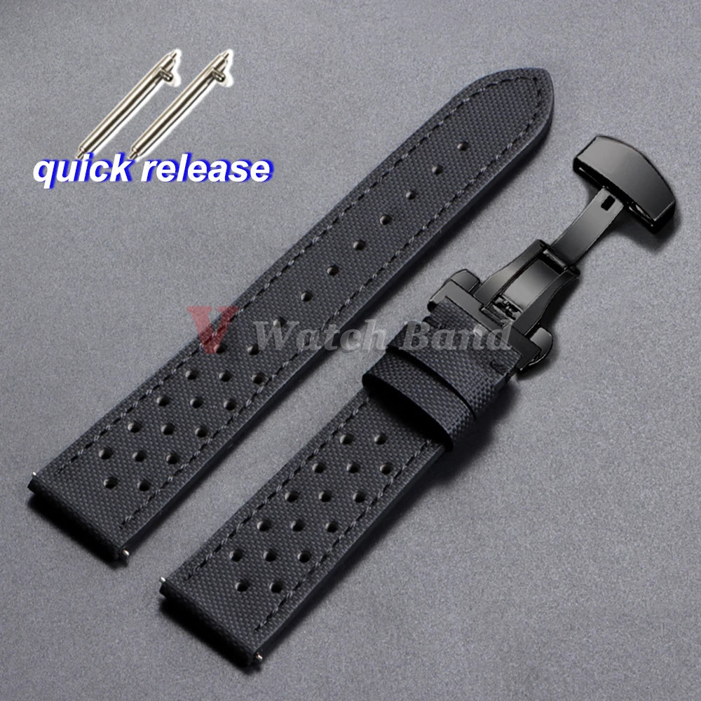 Quality Sailcloth Oxford Leather Watch Strap for Seiko for Omega 18mm 20mm 22mm Qucik Release Fabric WatchBands Butterfly Buckle