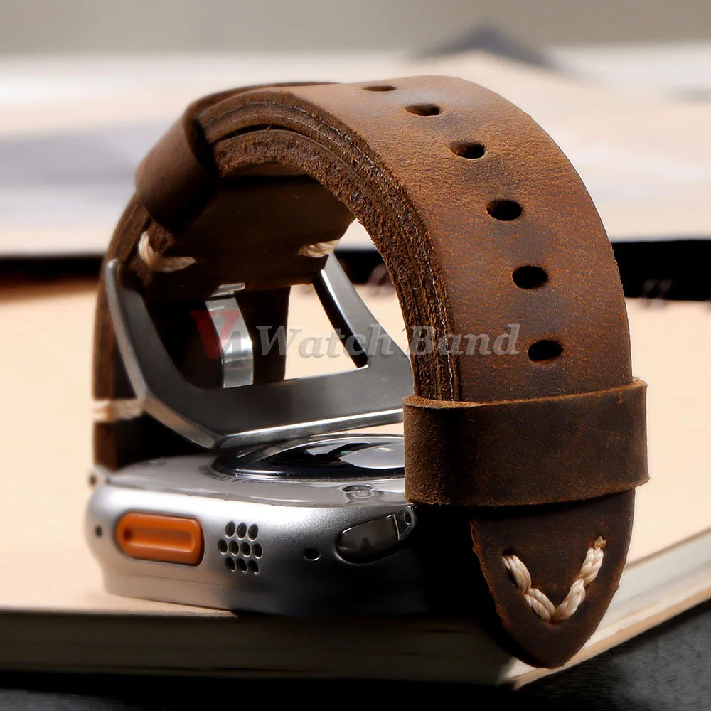 Durable Retro Leather Strap for Apple Watch Band 44mm 49mm 45mm 46mm 42mm 40mm 41mm Bracelet IWatch Series Ultra 10-9-8-7-6-5-SE