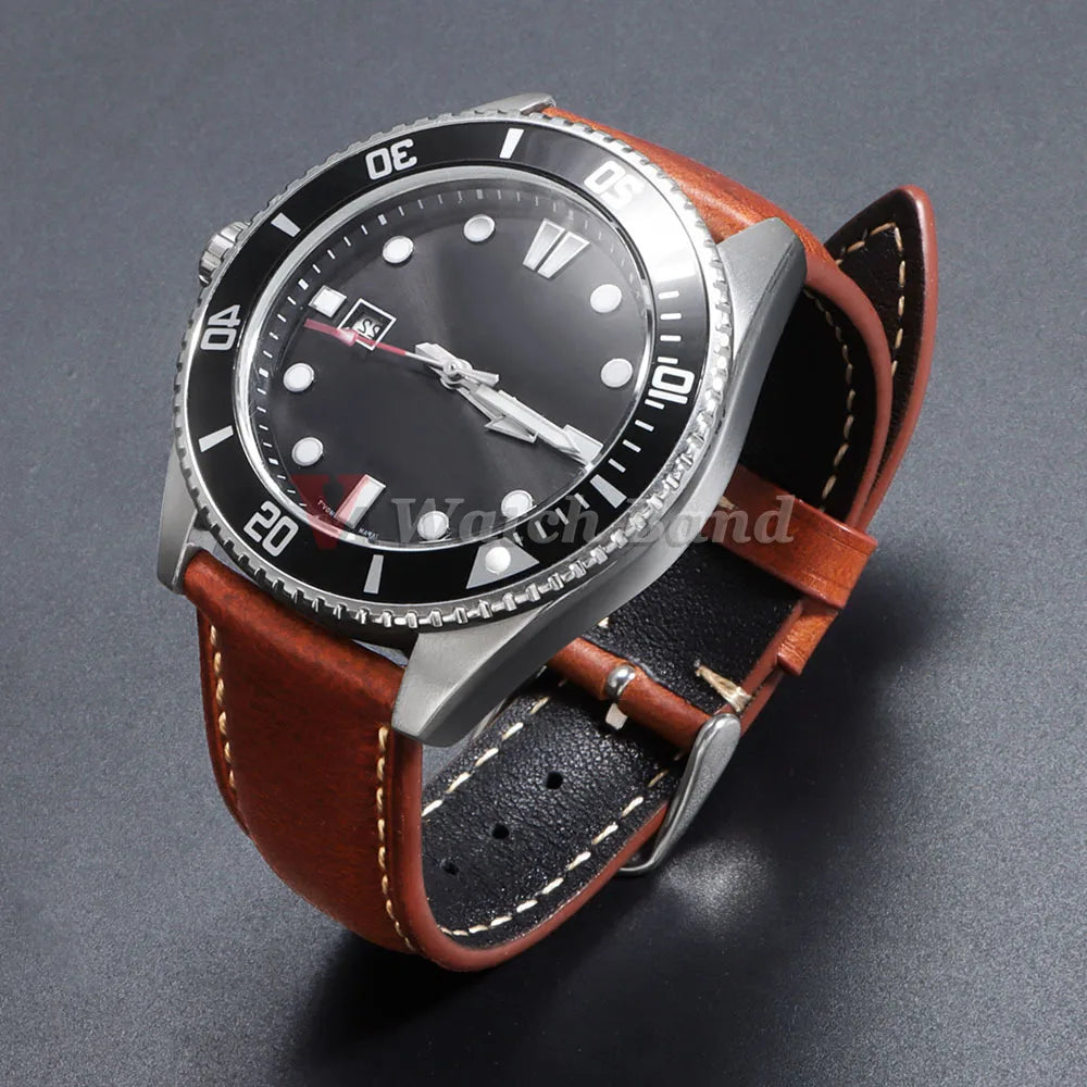 18mm 19mm 20mm 21mm 22mm Universal Vintage Watch Strap Butterfly Buckle Brown Head Layer Cowhide Watchband Bracelet Accessories