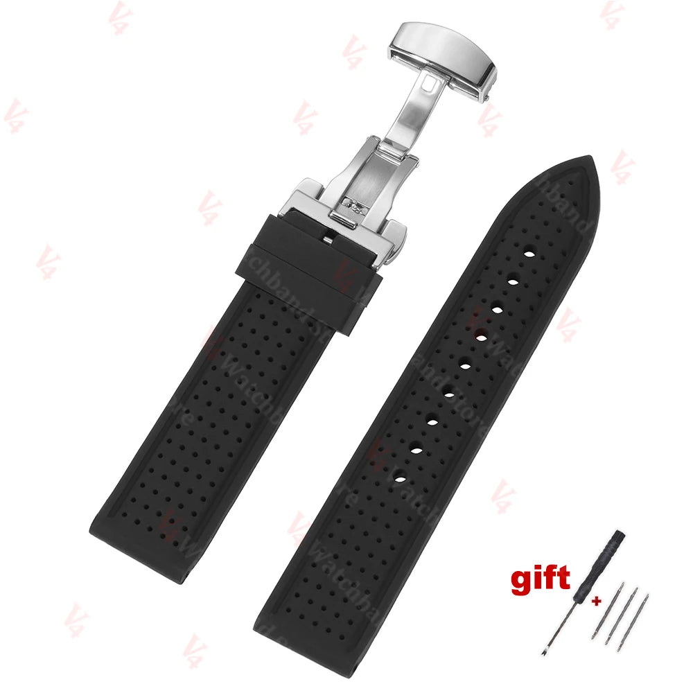 20mm 22mm 24mm Premium Silicone Watch Band Waterproof Soft Rubber Strap Breathable Watch Strap Replacement for Universal Watch