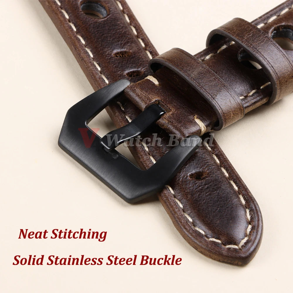 Vintage Retro Leather Strap 20mm 22mm 24mm For Samsung 3/4/5pro For Huawei GT2 3 Band Men Women Universal Bracelet Accessories