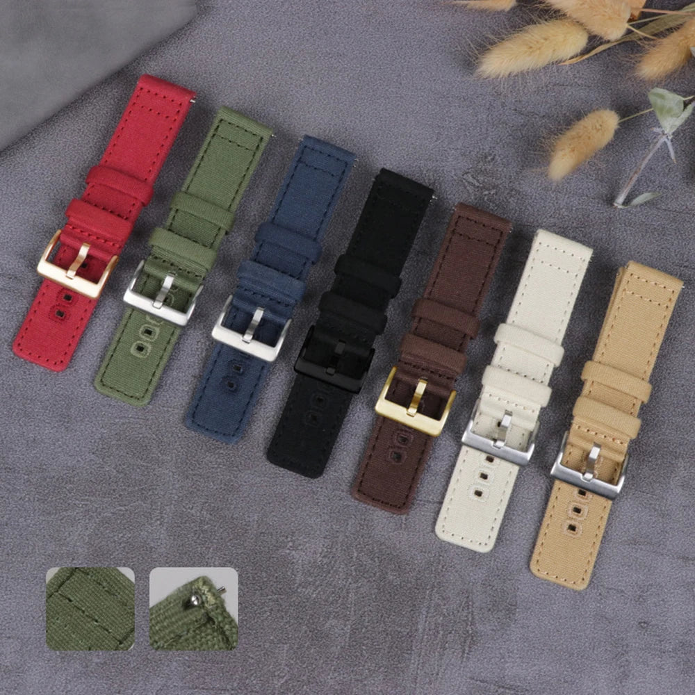 Braided Canvas Watch Band for Samsung Galaxy 3/4 40mm 44mm Classic 46/42mm Quick Release Bracelet for Huawei Strap18mm 20mm 22mm