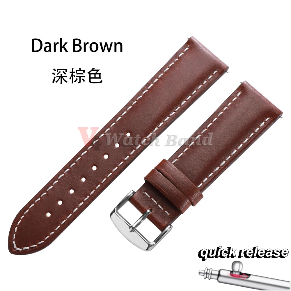 Retro Oil Wax Genuine Leather Watchband Quick Release Calfskin Strap for Seiko 18 20 22mm Wristband for Rolex Watch Accessories