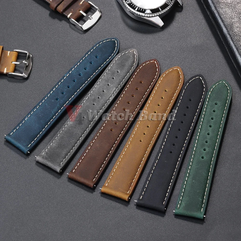 Genuine Calfskin Watchband for Omega Business Watch Band for Seiko 20/22/24mm Butterfly Buckle Stitching Brown Strap 14/16/18mm