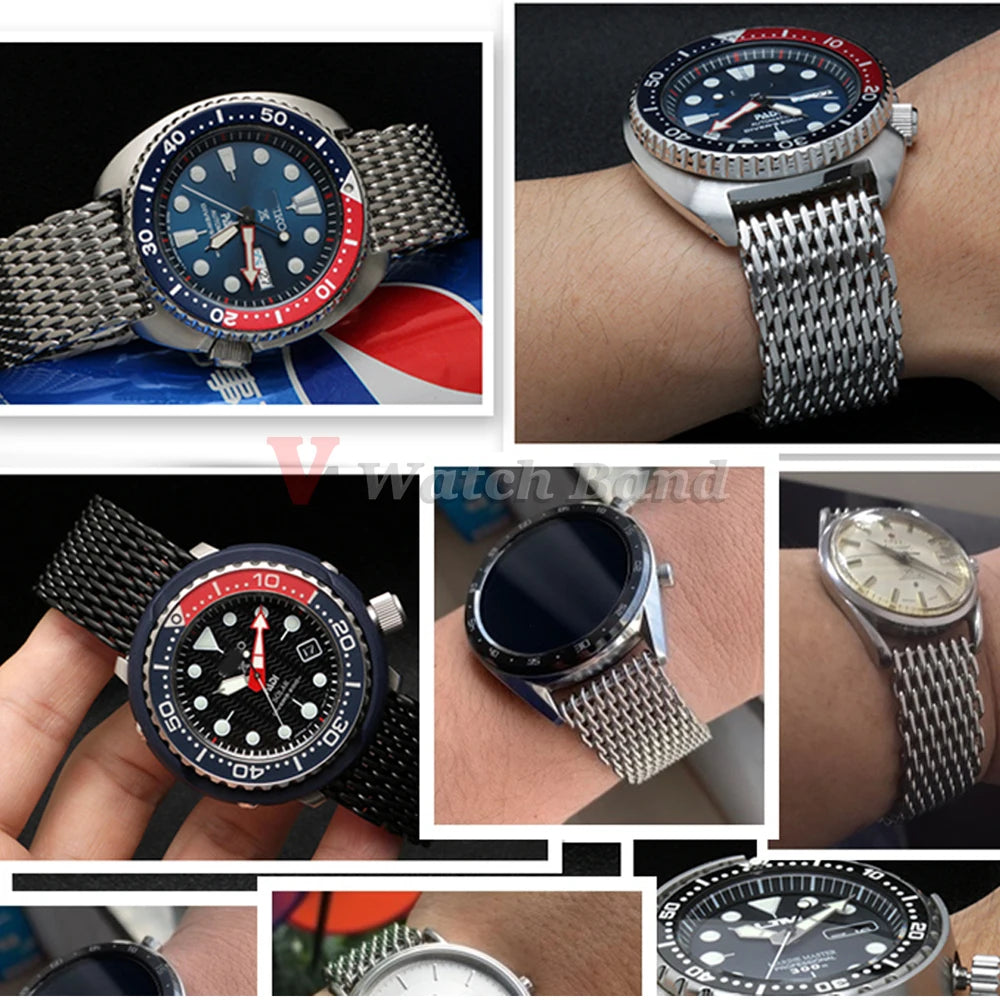 Luxury Shark Mesh Stainless Steel Watch Band for Seiko 20mm 22mm Belt  Milanese Strap for Samsung for Casio for Citizen Bracelet