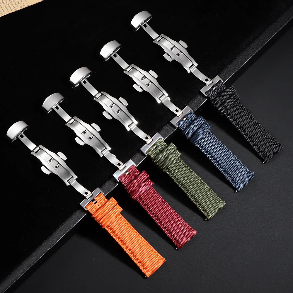 20mm 22mm Watch Strap for Omega Two-Sided Nylon Cowhide Watchband for Rolex Band Sport Wristband Quick Release Belt Accessories