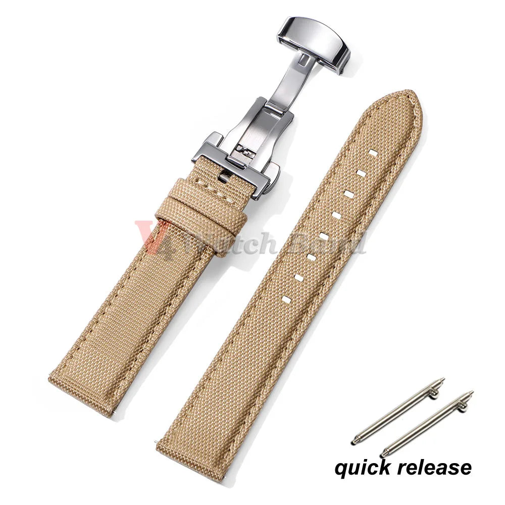 Sailcloth Watch Strap 20mm 22mm Nylon Butterfly Buckle Bracelet for Omega for Seiko Business Men Women Quick Release Watchband